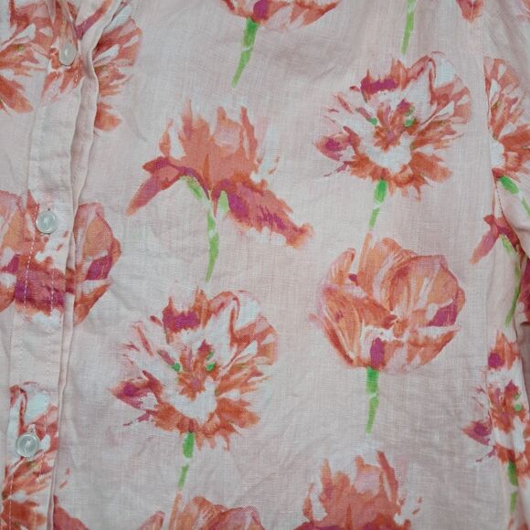 Charter Club 100% Linen Top Women's Pink Floral Button Up Long Sleeve Vacation - Picture 5 of 8